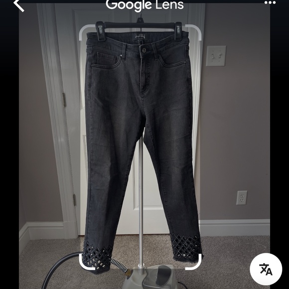 M2 - #53 Joseph Ribkoff black denim jeans with diamond cutout, size 10 - Picture 6 of 7